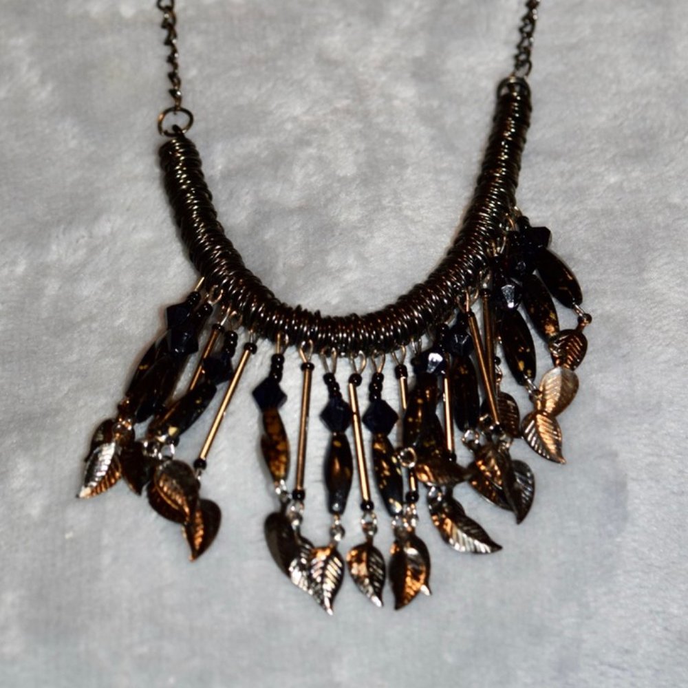 Vintage Fashion Necklace ~ Very Unique Antiqued Brass with Leaves